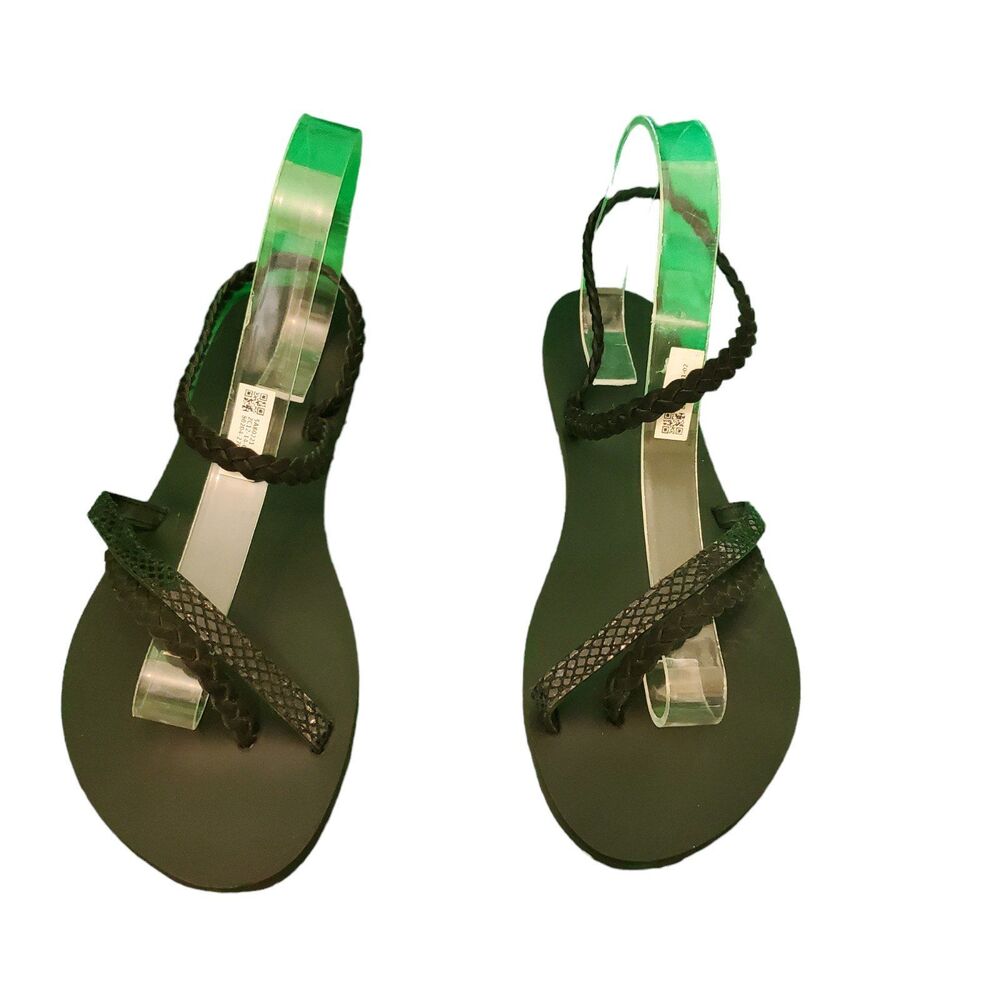 Sisters & Co. Braided Leather Slide Sandals Strappy Flat Sandals Black sz 8 NEW